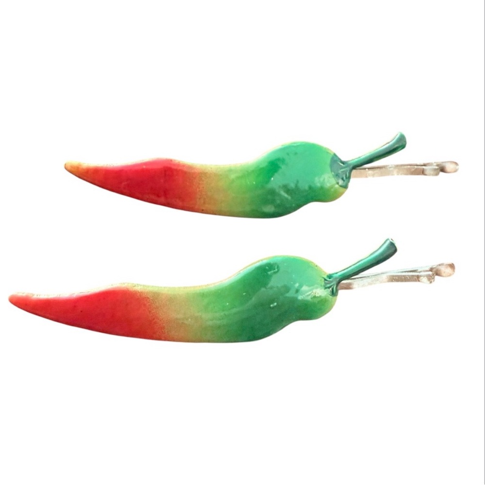 Vintage Metal Pepper Hair Clips Bobby Pins in Green, Red, Yellow, Deadstock